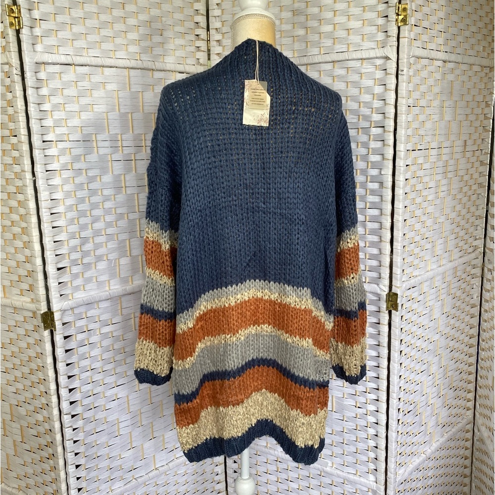 NWT Hem & Thread Stripe Bottom Cardigan Sweater Oversized Bohemian Style Fit - Picture 5 of 14
